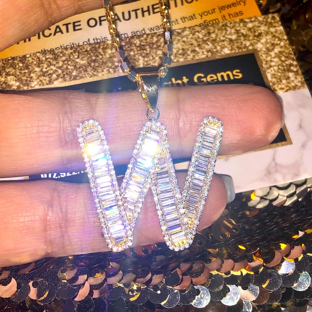 Stunning W initial pendant, VVS clarity Swarovski Crystal initial pendant charm